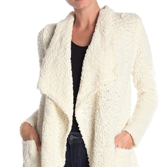 Bobeau Sweaters - Bobeau Boucle Popcorn Draped Button Cardigan